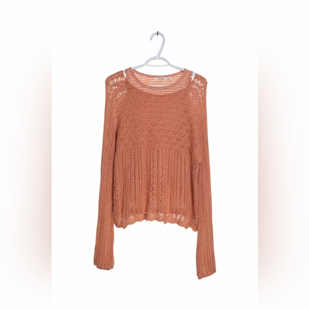 Lightweight Crochet Pullover Sweater - Rust